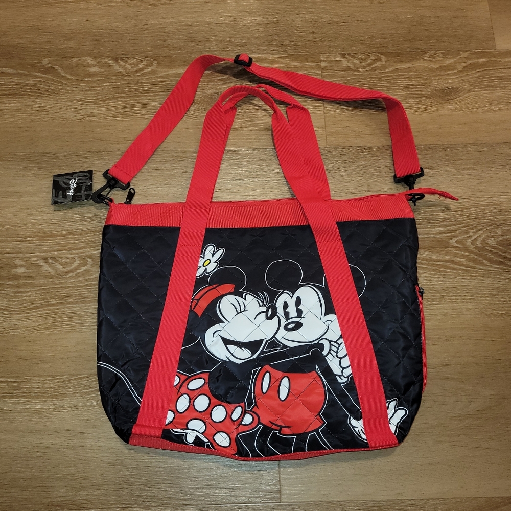 Disney Mickey and Minnie Mouse Bioworld Tote Travel Bag Red Black New